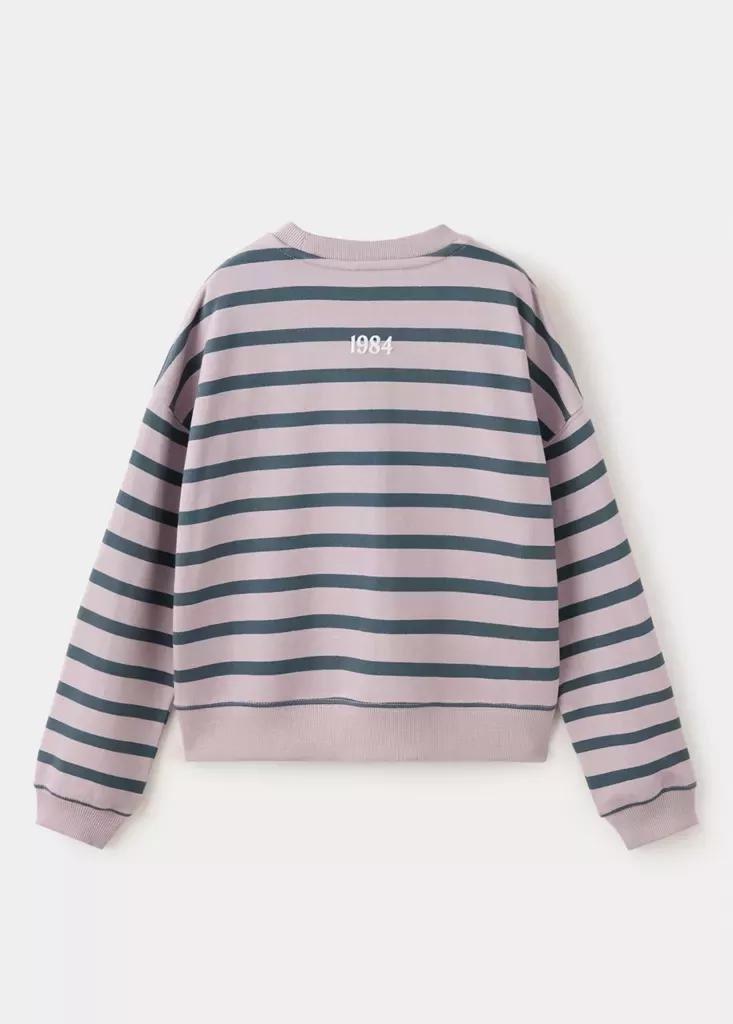 Purple Striped Sweatshirt With Print Detail, Light-Pastel Purple, medium