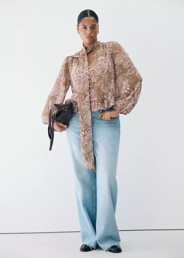 Green Floral Tie Blouse, , large image number 5