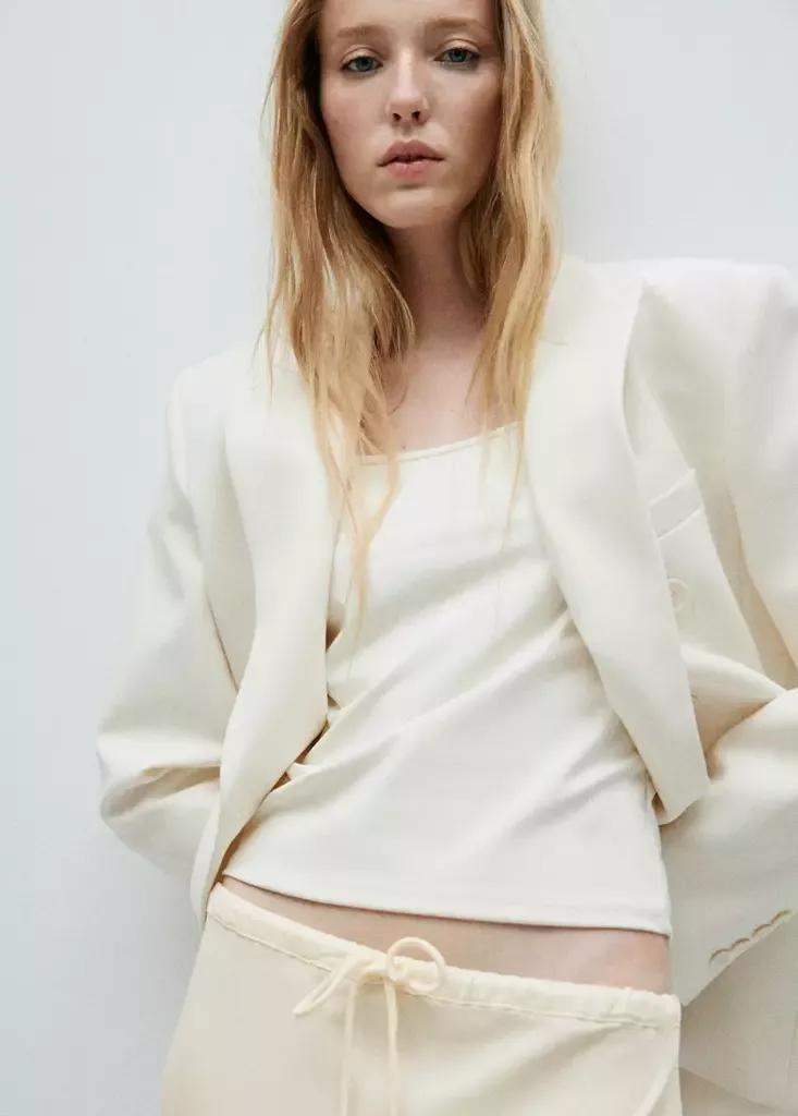 LIGHT BEIGE Elastic waist skirt with openings, , large image number 3