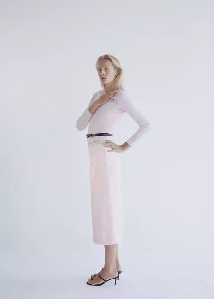 Pink Midi Satin Skirt, , large image number 0