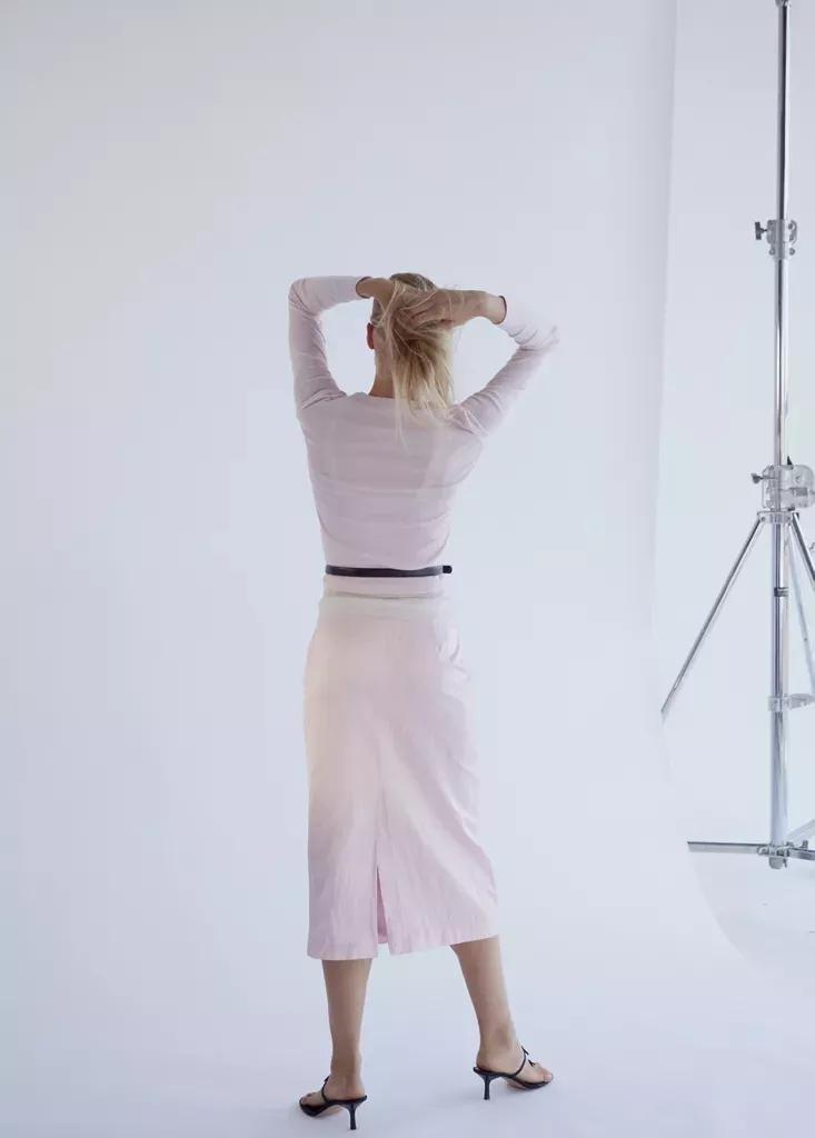 Pink Midi Satin Skirt, , large image number 2