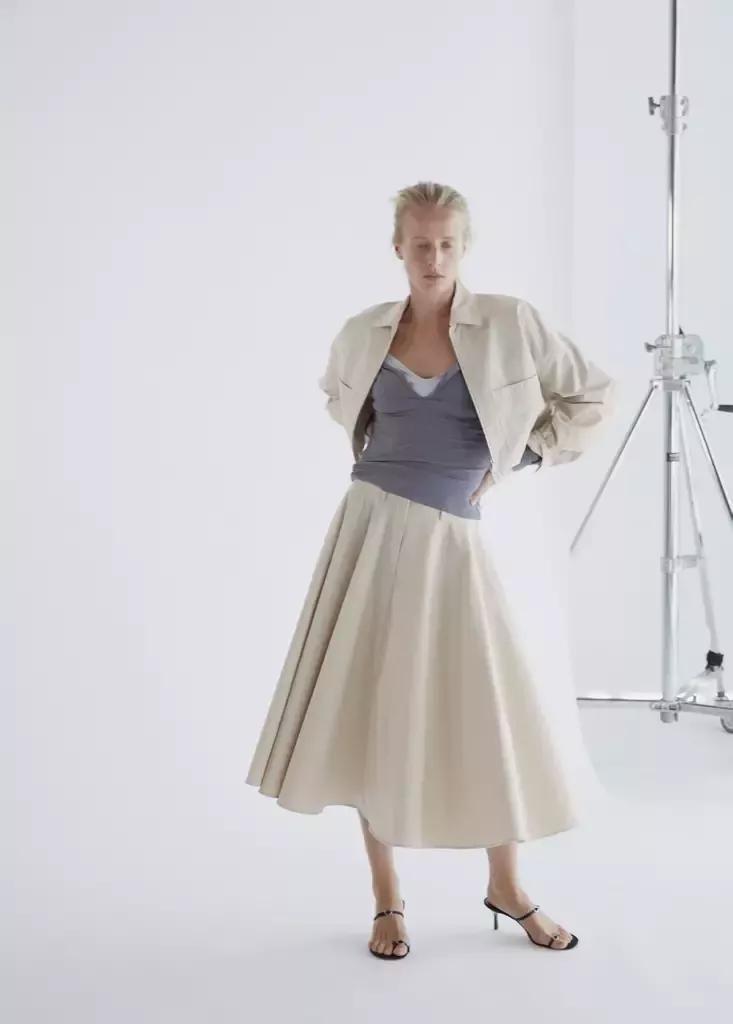 Cream Flared Midi-Skirt, , medium