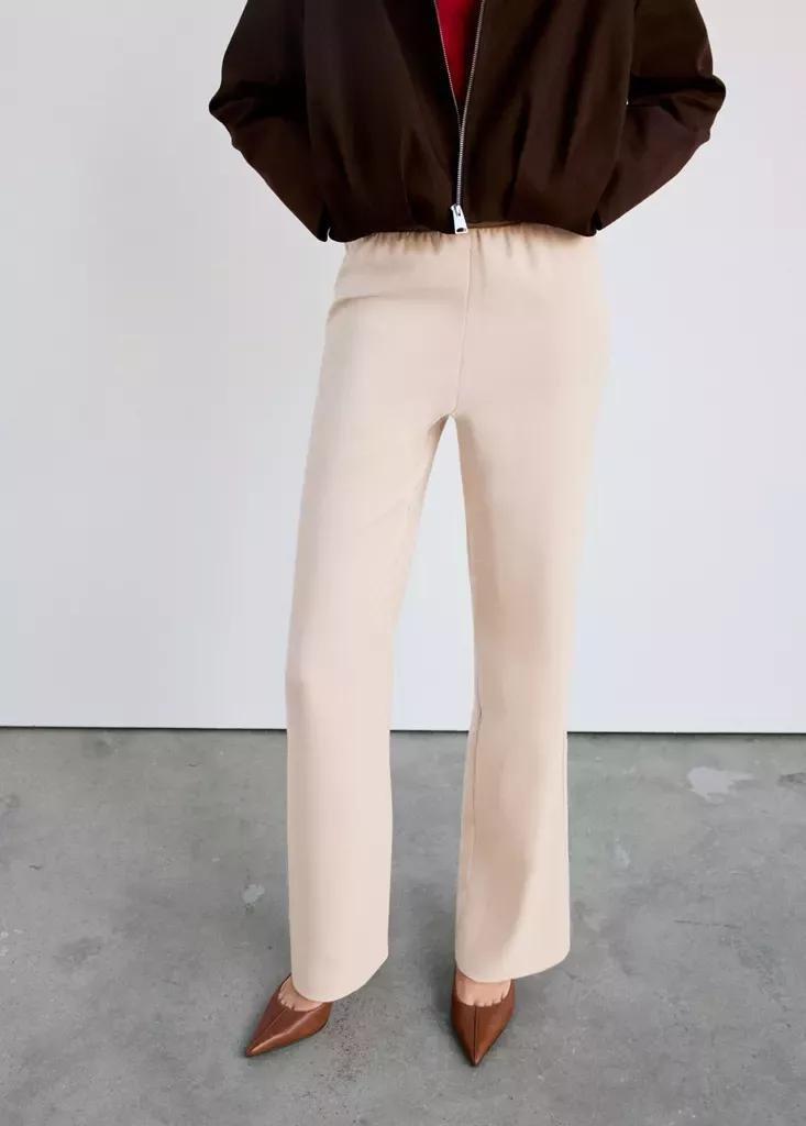 Cream Satin Straight-Fit Trousers, , medium