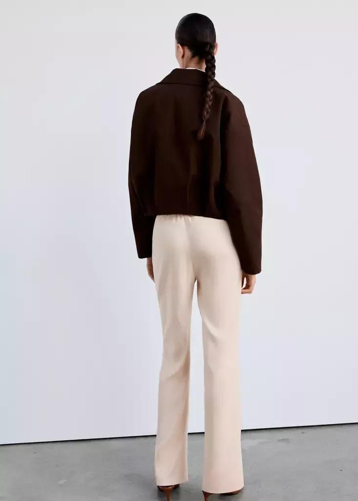 Cream Satin Straight-Fit Trousers, , large image number 2