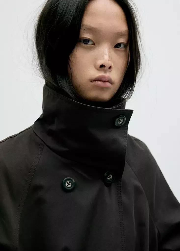 Brown Long Funnel Neck Belted Trench Coat, , large image number 3