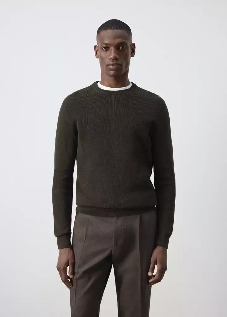 Brown Cotton Fine Ribbed Knit Jumper, Dark Brown, large image number 1