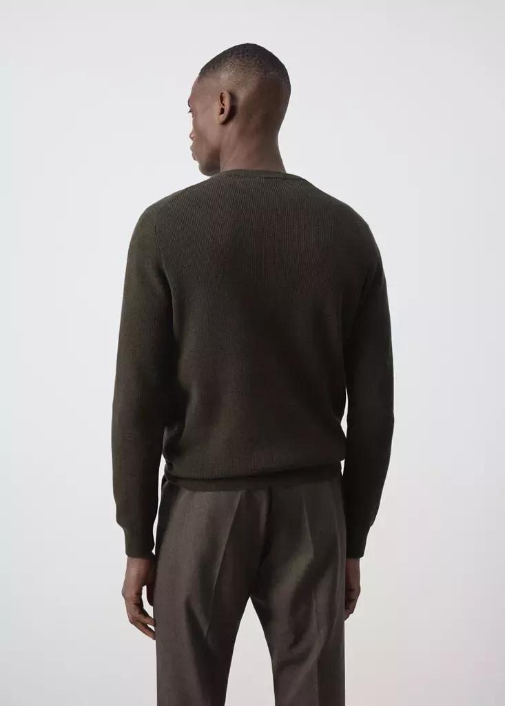 Brown Cotton Fine Ribbed Knit Jumper, Dark Brown, large image number 2