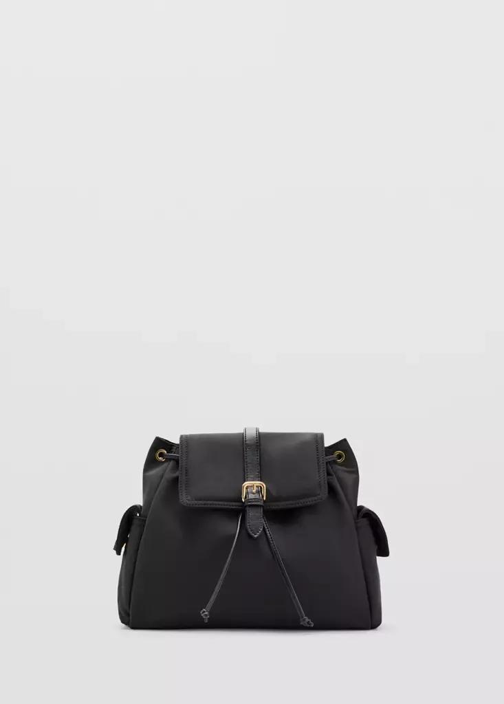 Black Backpack With Buckle Pockets, Black, medium