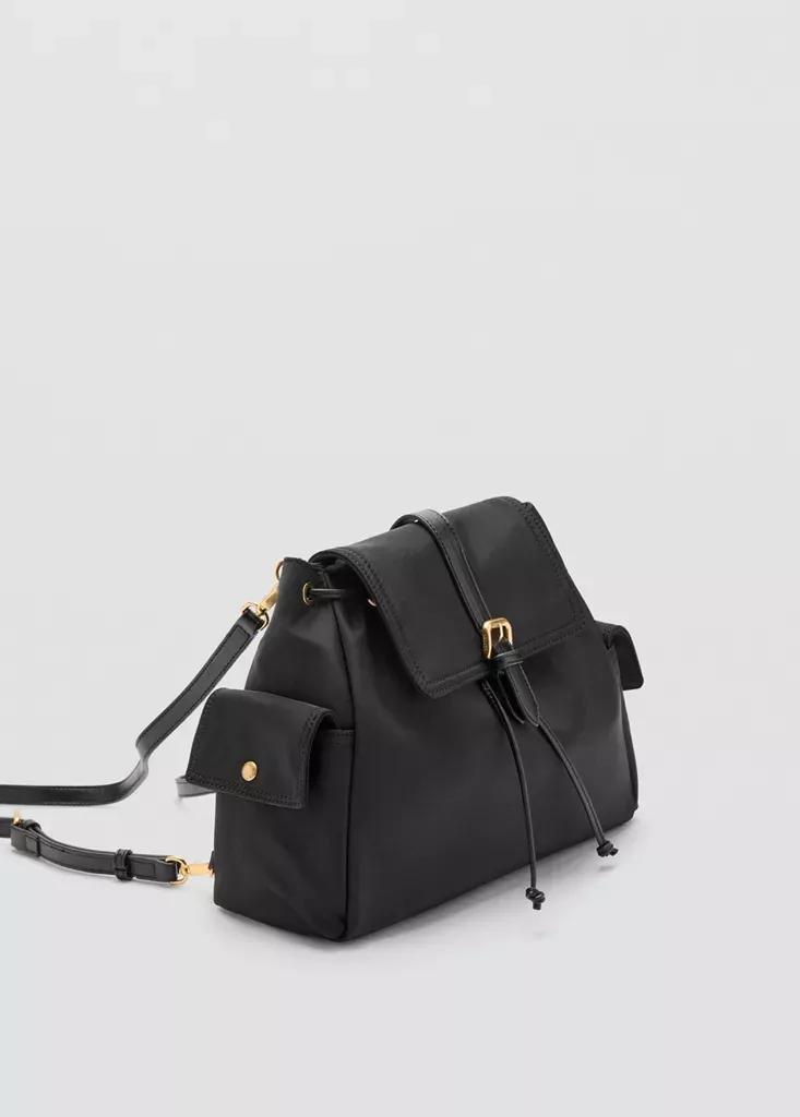 Black Backpack With Buckle Pockets, Black, medium