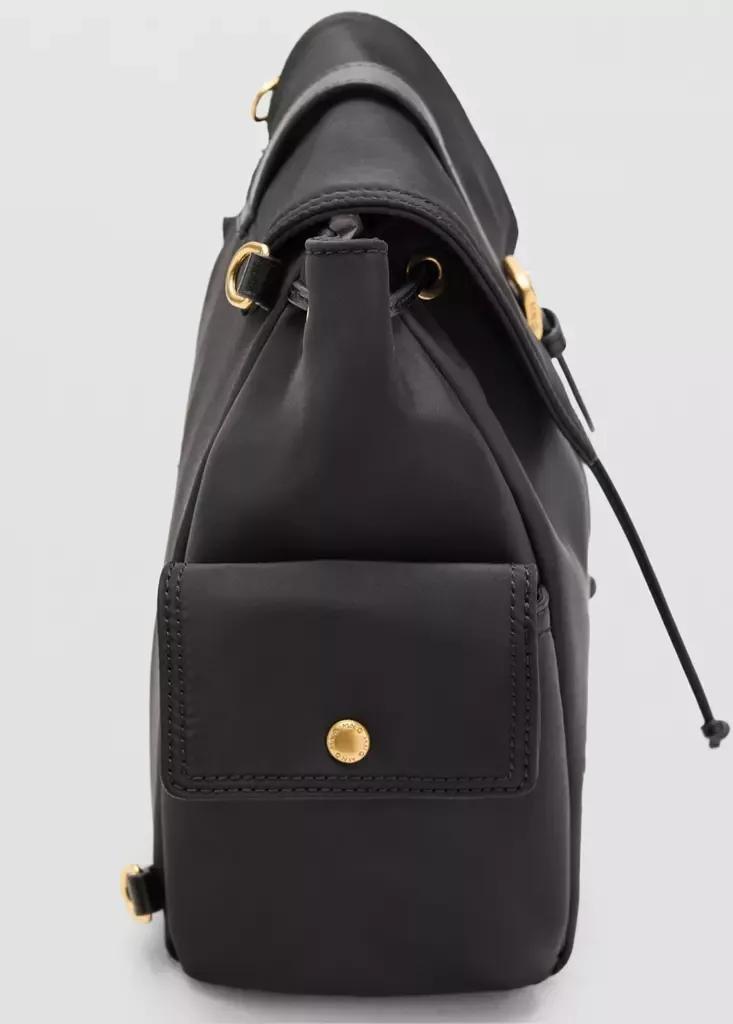 Black Backpack With Buckle Pockets, Black, medium