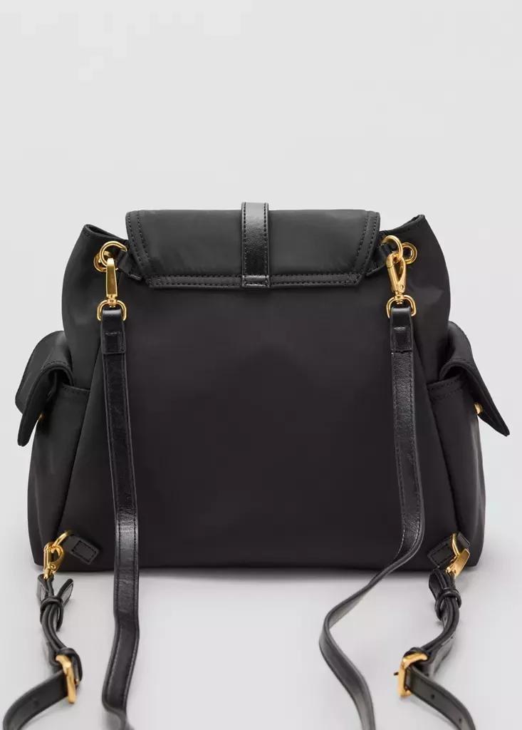 Black Backpack With Buckle Pockets, Black, large image number 3