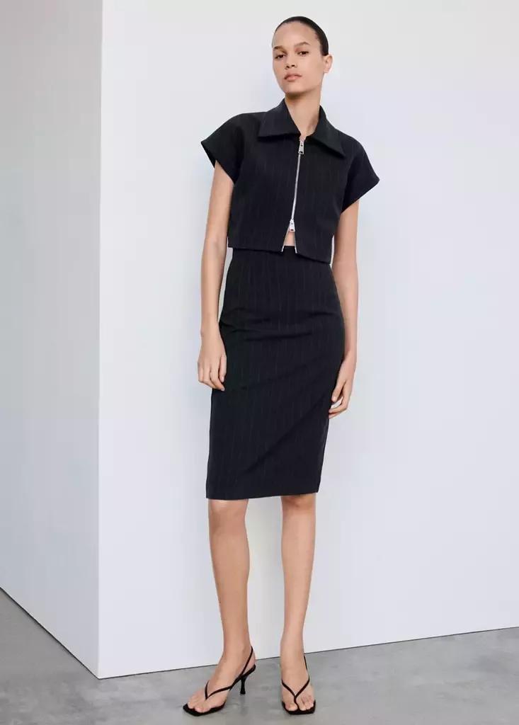 Navy Pinstripe Shirt-Style Waistcoat, Navy, large image number 0
