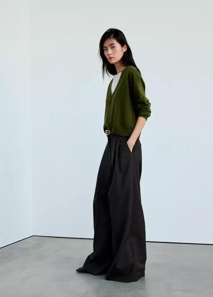 Green V-Neck Buttoned Cardigan, Dark Green, medium