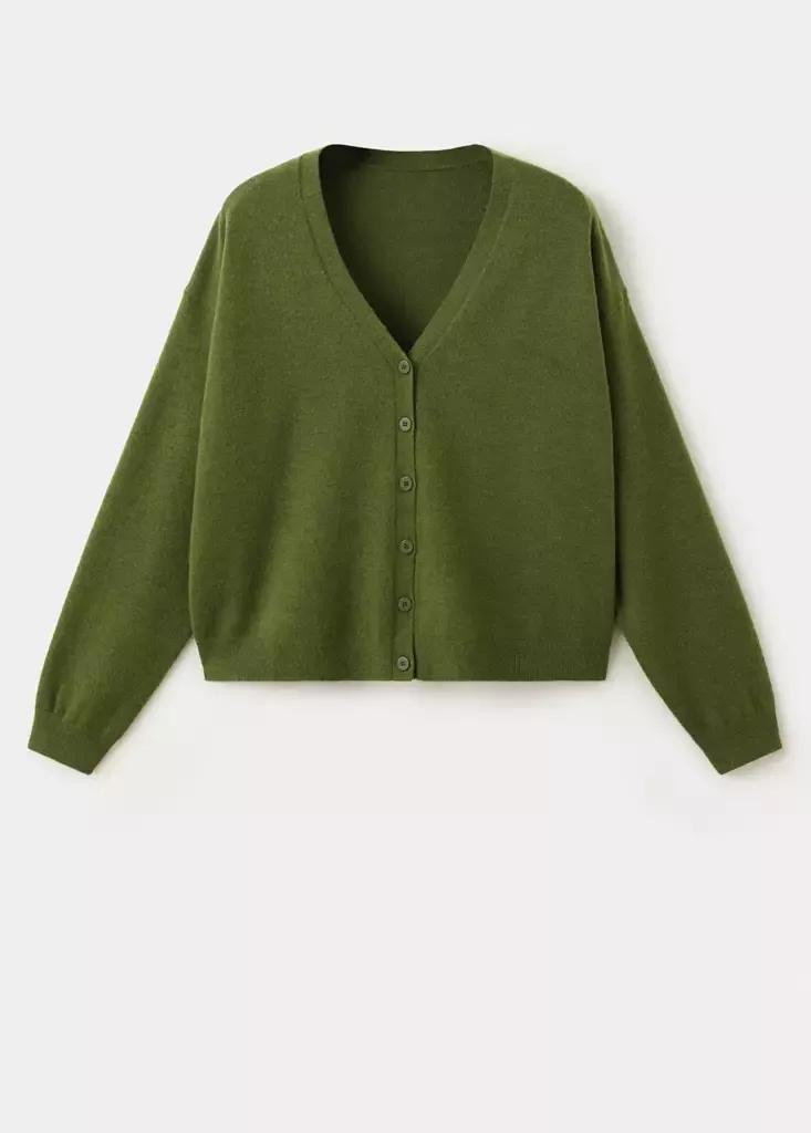 Green V-Neck Buttoned Cardigan, Dark Green, large image number 4