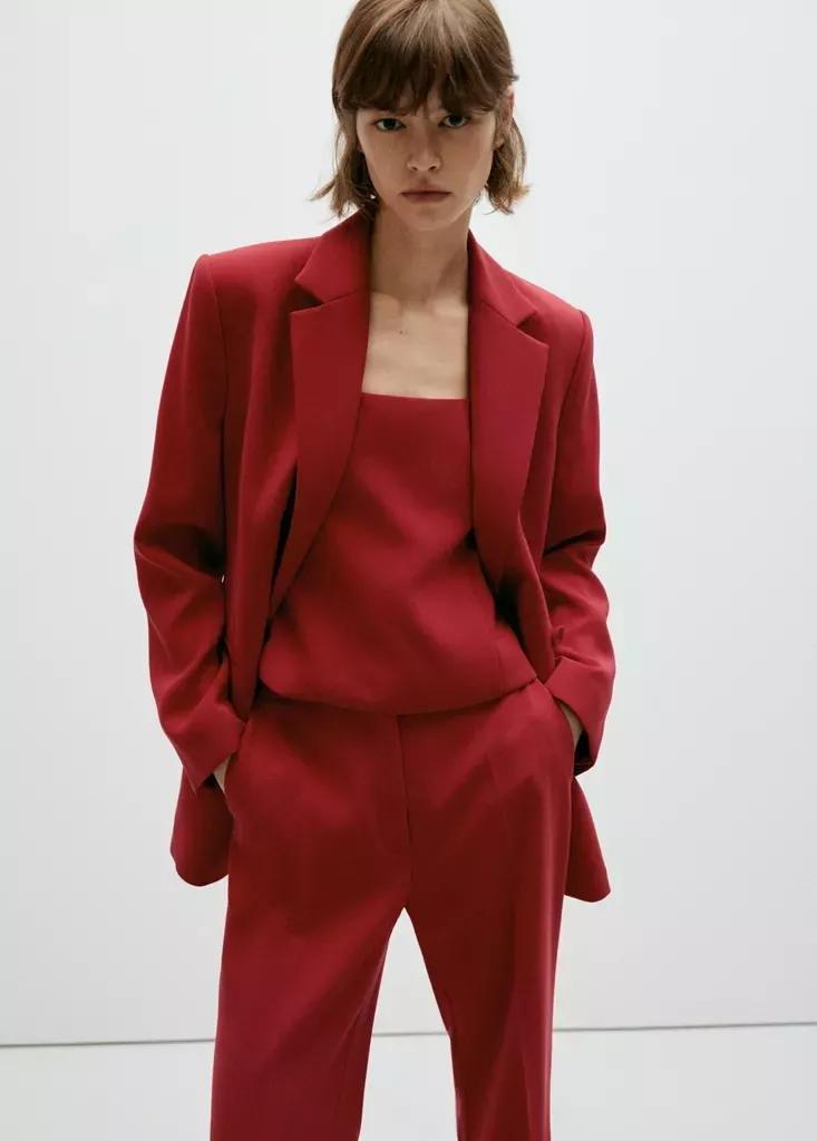 Red High-Waist Suits Trousers, Red, medium