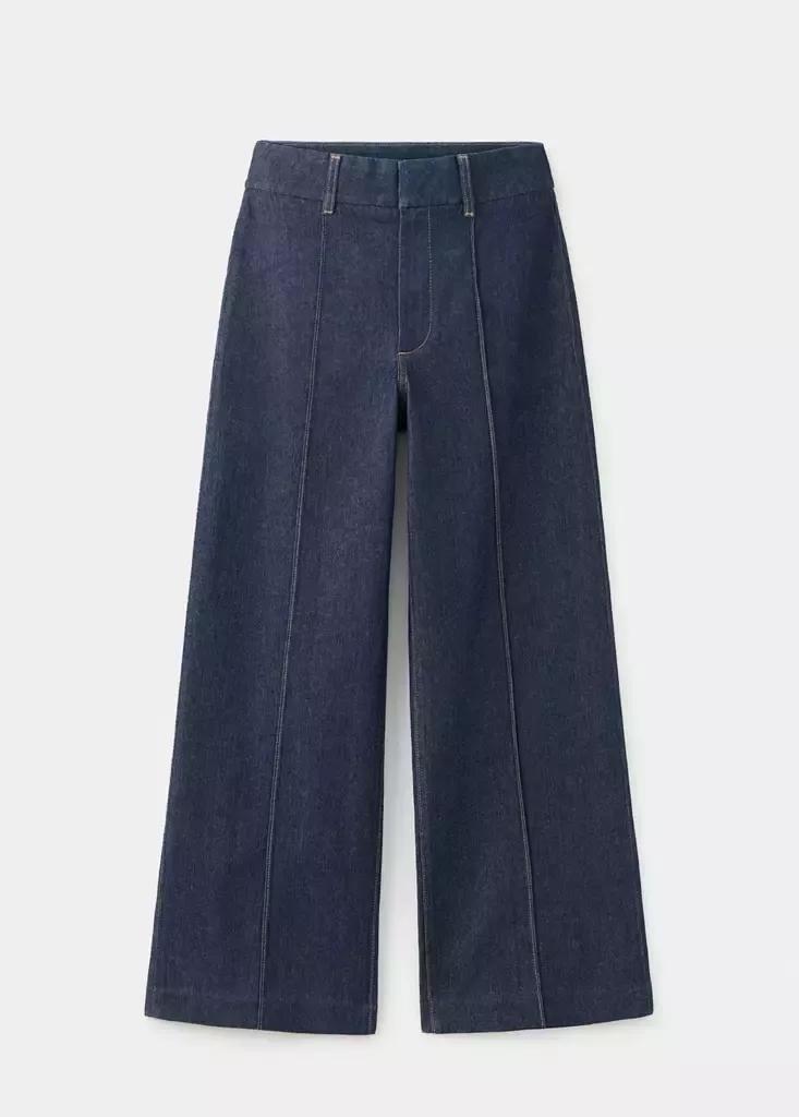 Blue High-Waisted Wide Leg Jeans With Stitching, , large image number 4