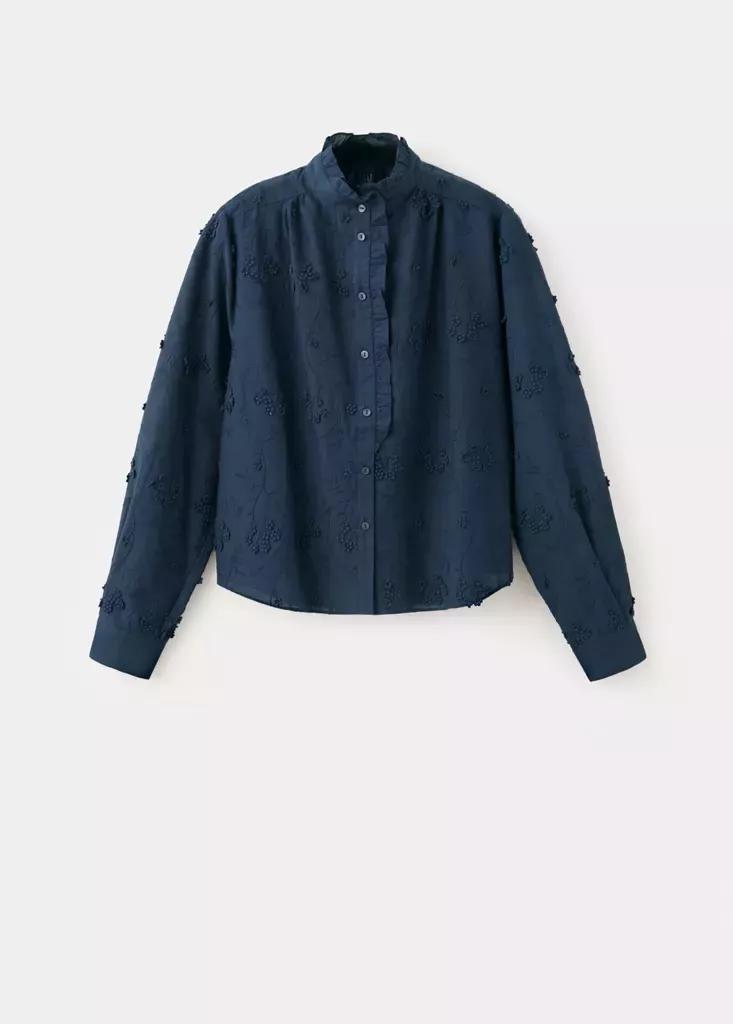 Navy Embroidered Blouse With Frill Detail, Navy, large image number 5