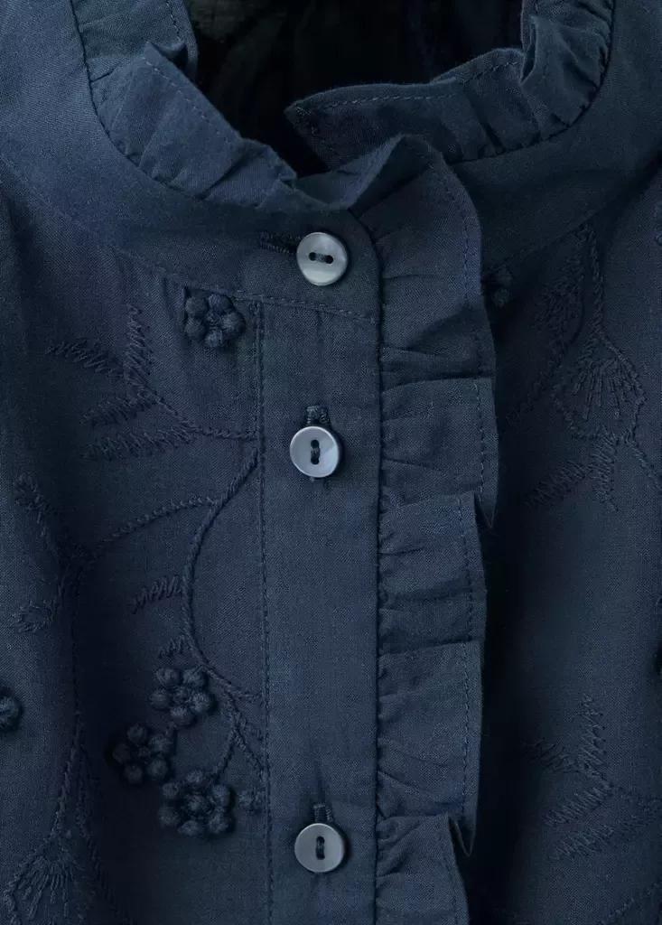 Navy Embroidered Blouse With Frill Detail, Navy, large image number 6