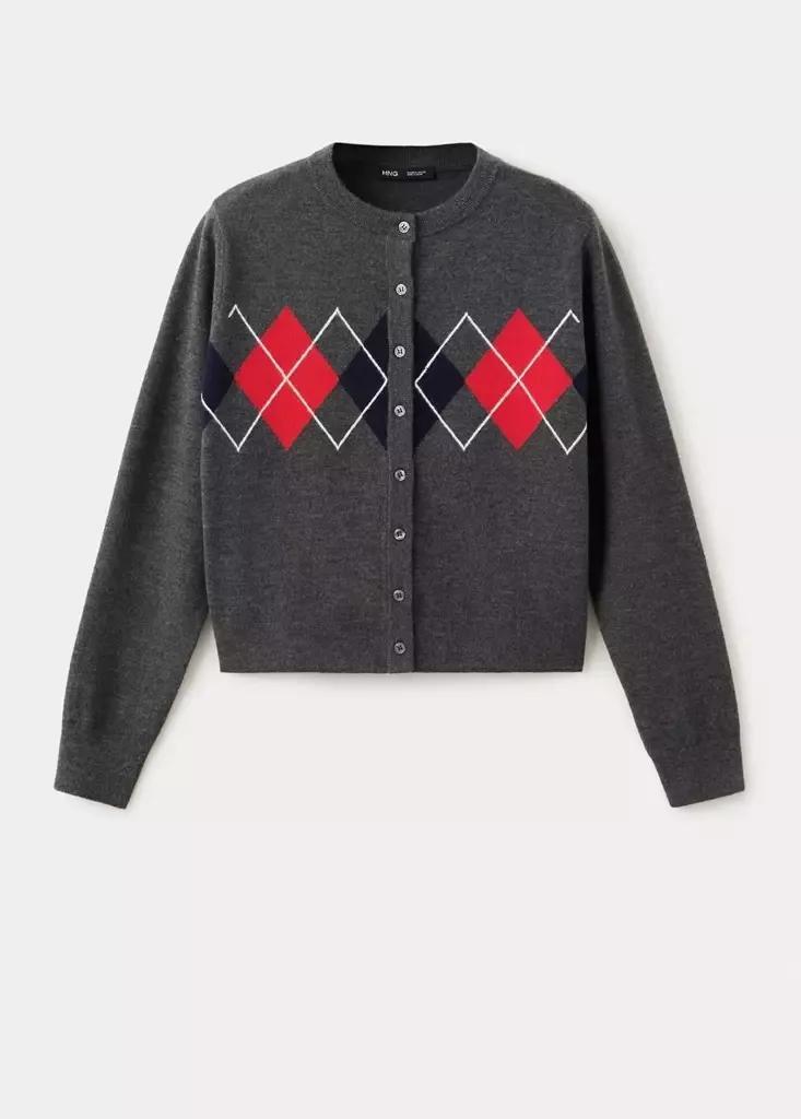 Grey Rhombus Cardigan With Buttons, Medium Grey, large image number 5