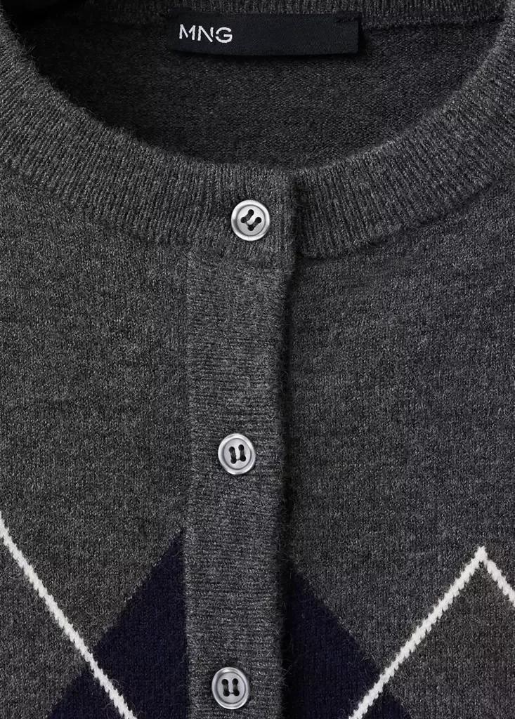 Grey Rhombus Cardigan With Buttons, Medium Grey, large image number 6