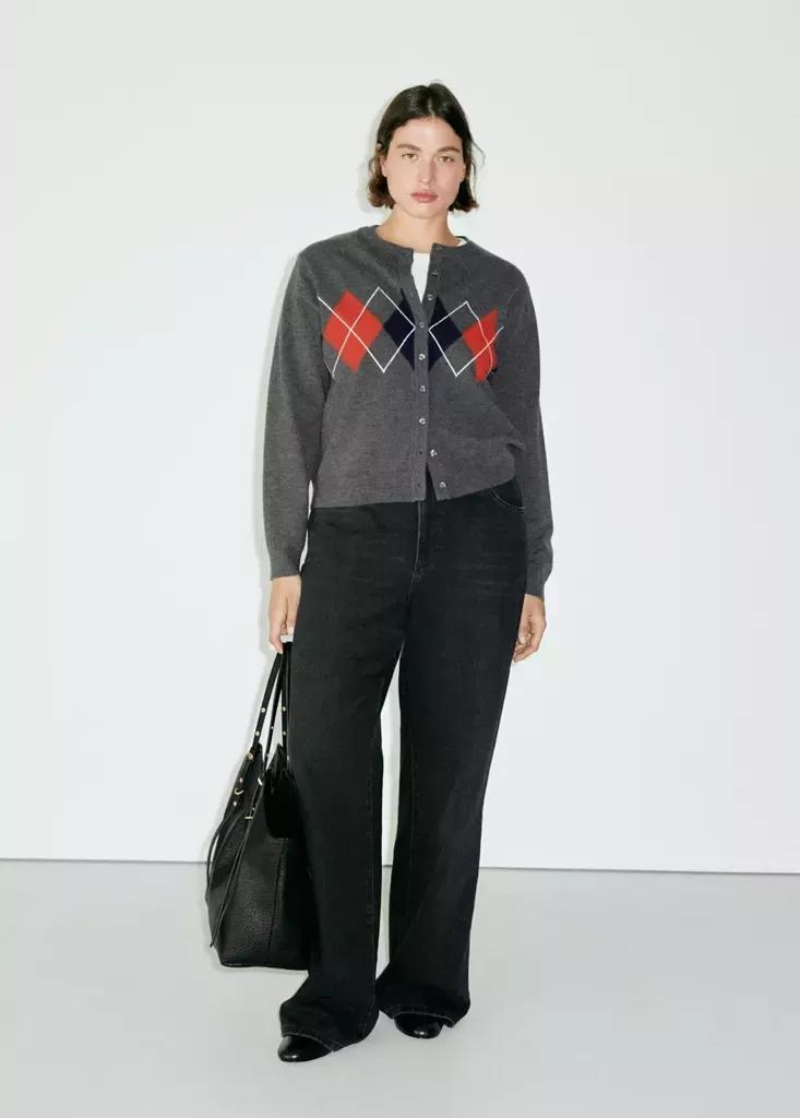 Grey Rhombus Cardigan With Buttons, Medium Grey, large image number 9