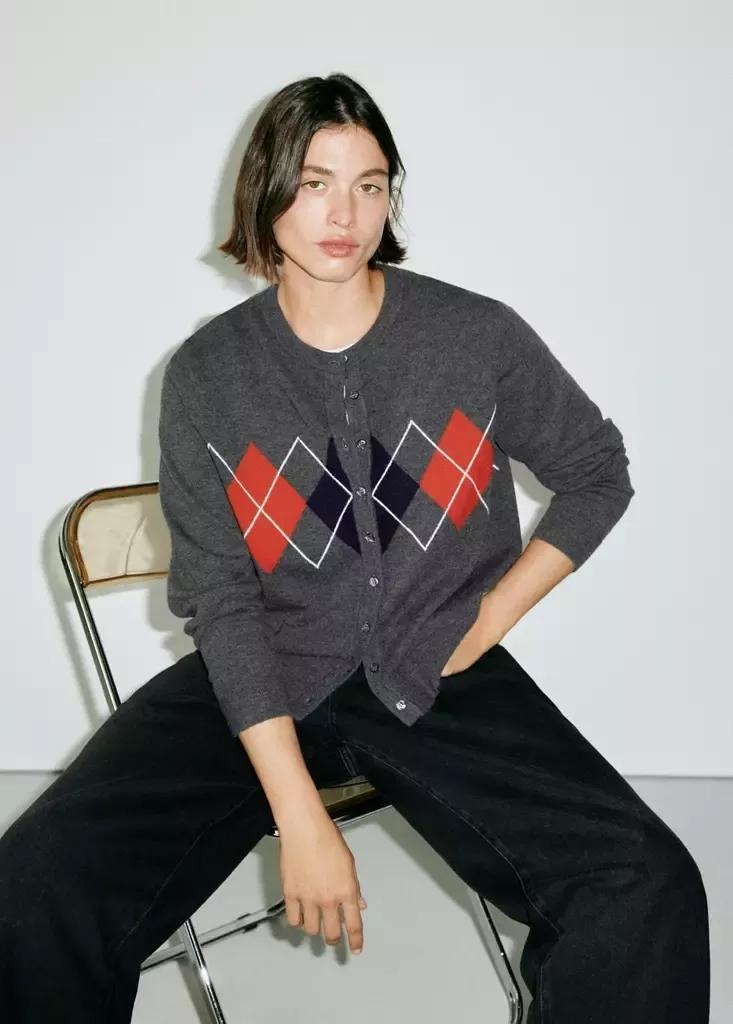 Grey Rhombus Cardigan With Buttons, Medium Grey, large image number 10