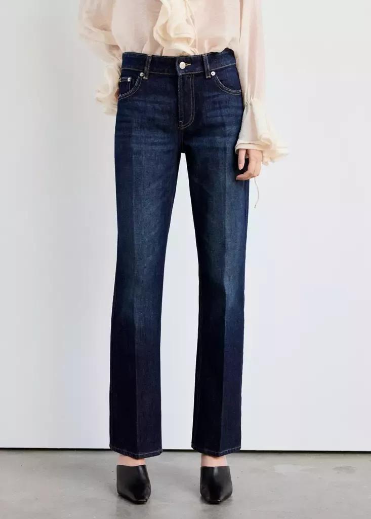 Navy Mid-Rise Straight Jeans, Open Blue, medium