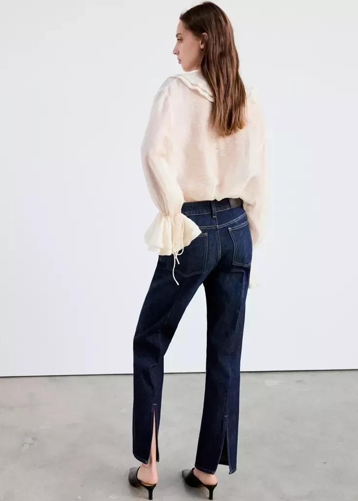 Navy Mid-Rise Straight Jeans, Open Blue, large image number 2