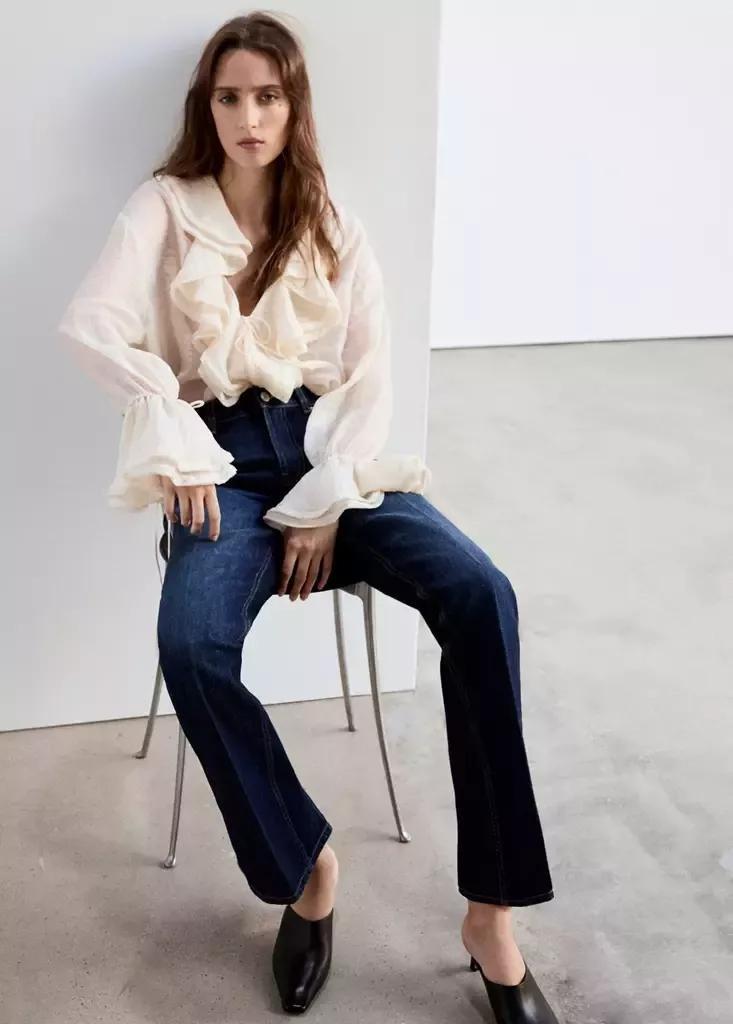 Navy Mid-Rise Straight Jeans, Open Blue, large image number 3