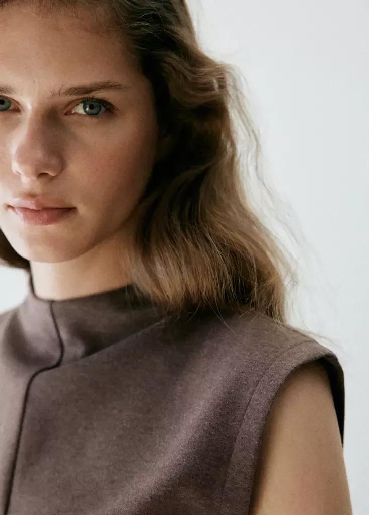Brown High-Neck Top With Seam Detailing, Brown, large image number 1