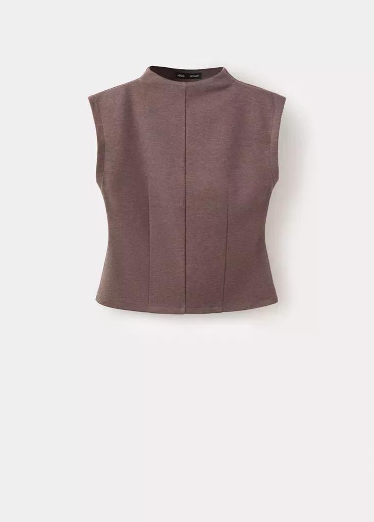 Brown High-Neck Top With Seam Detailing, Brown, large image number 3