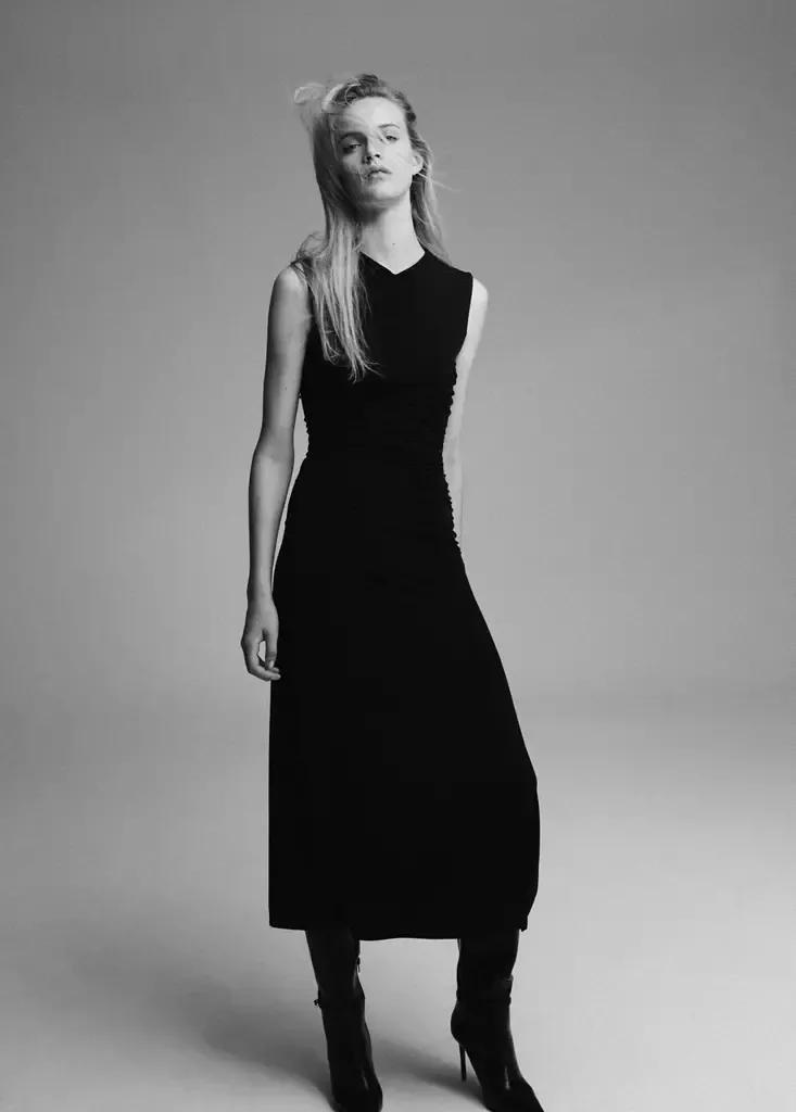 Black Long Dress With Draped Detailing, Black, large image number 1