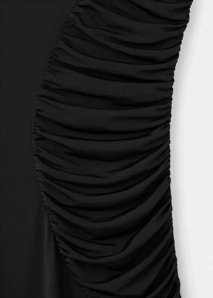 Black Long Dress With Draped Detailing, Black, large image number 5