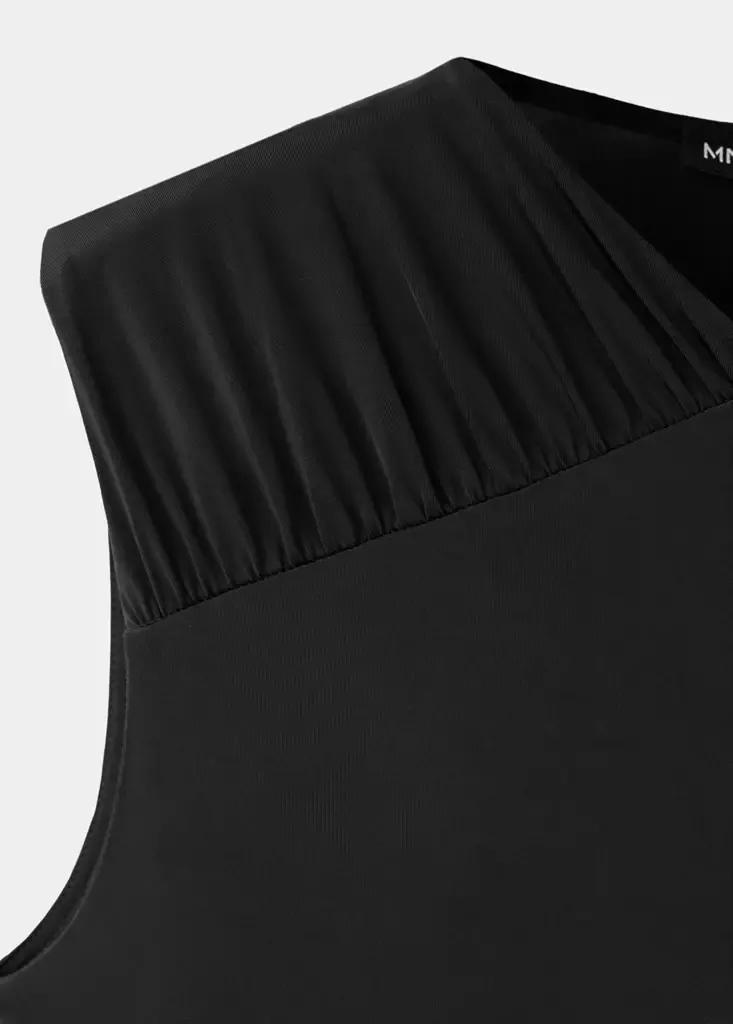Black Long Dress With Draped Detailing, Black, large image number 6