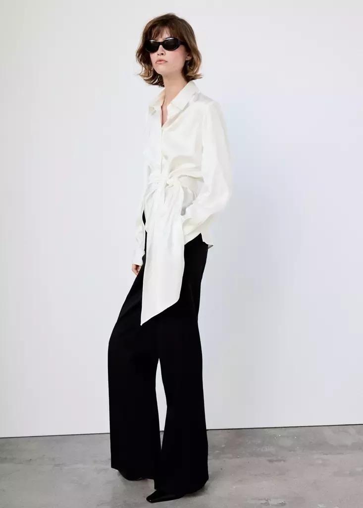 White Straight-Fit Shirt With Bow Detail, Natural White, large image number 0