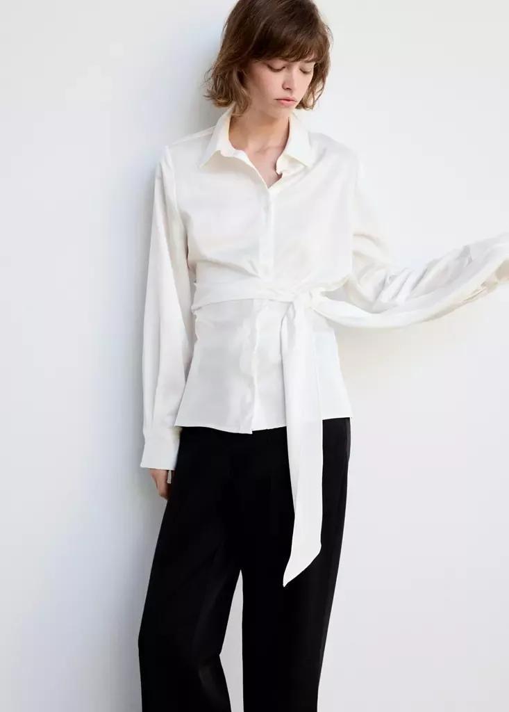 White Straight-Fit Shirt With Bow Detail, Natural White, medium