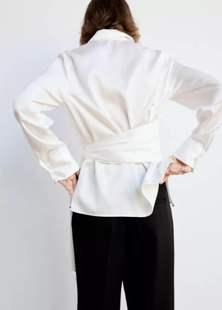 White Straight-Fit Shirt With Bow Detail, Natural White, medium
