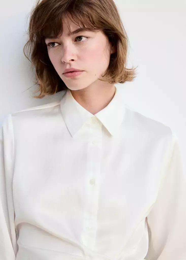 White Straight-Fit Shirt With Bow Detail, Natural White, large image number 3