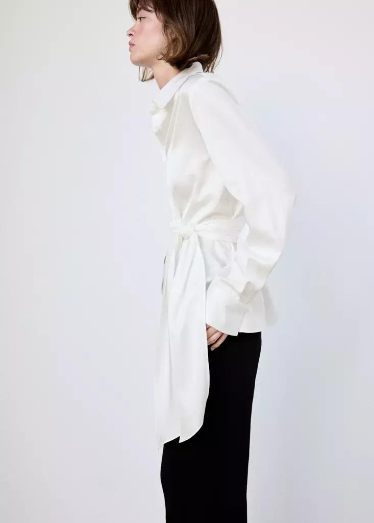 White Straight-Fit Shirt With Bow Detail, Natural White, large image number 4