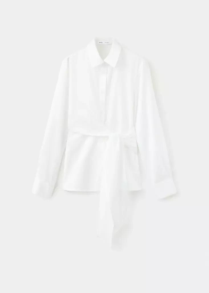 White Straight-Fit Shirt With Bow Detail, Natural White, large image number 5