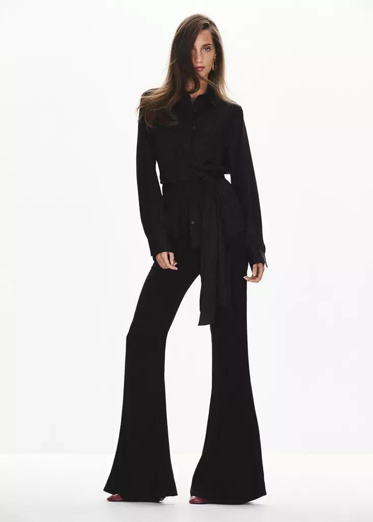 Black Straight-Fit Shirt With Bow Detail, Black, medium