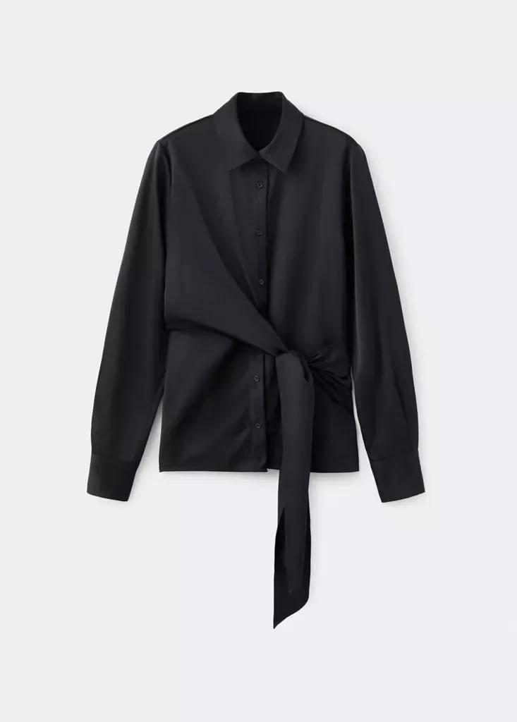 Black Straight-Fit Shirt With Bow Detail, Black, large image number 4