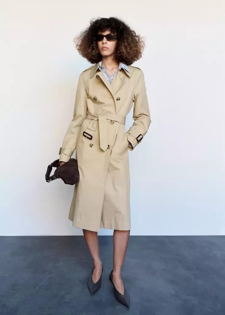 Beige Trench Coat With Belt, Light Beige, medium
