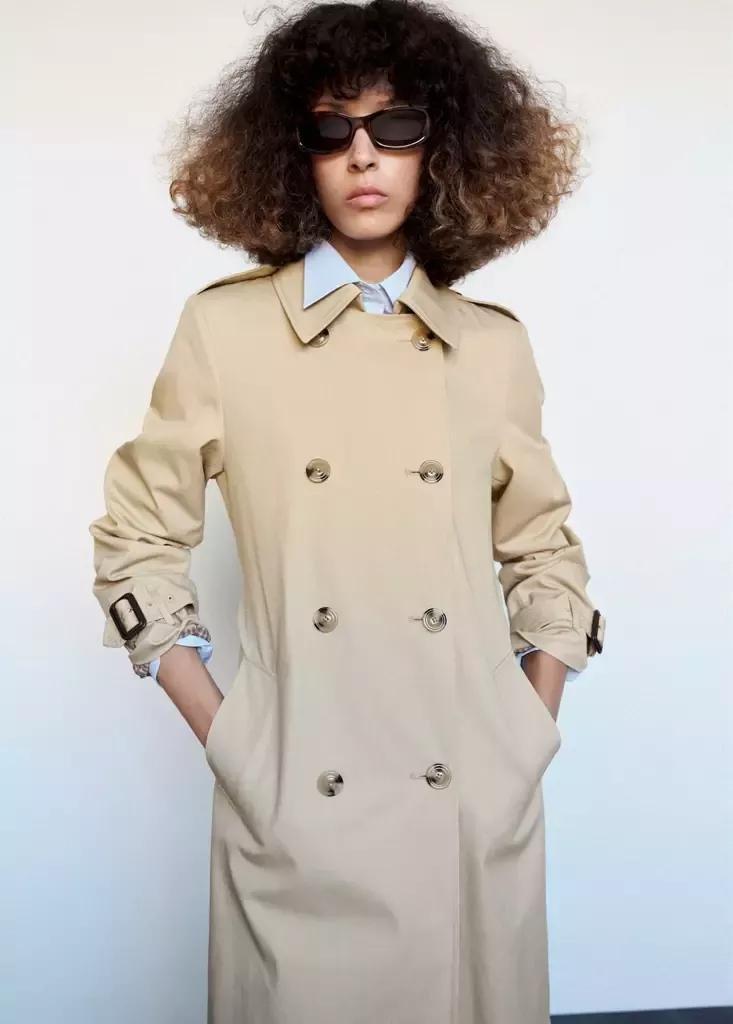 Beige Trench Coat With Belt, Light Beige, large image number 3