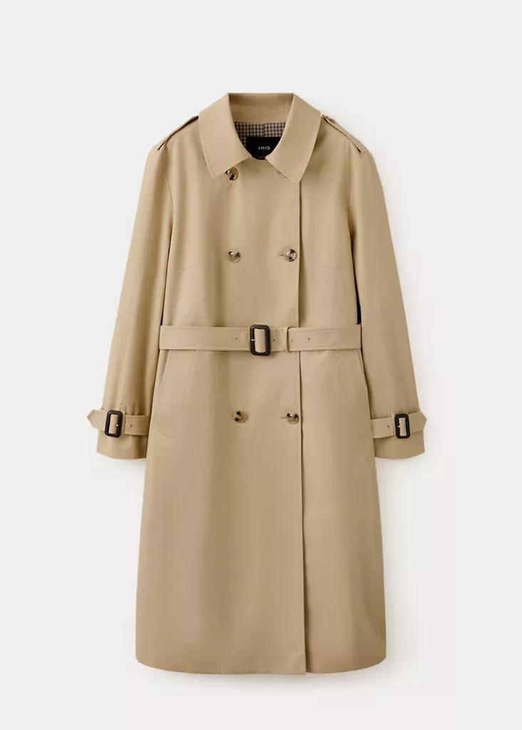Beige Trench Coat With Belt, Light Beige, large image number 4