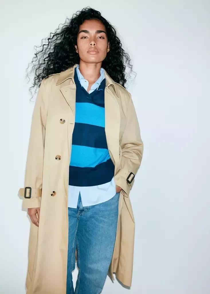 Beige Trench Coat With Belt, Light Beige, large image number 7