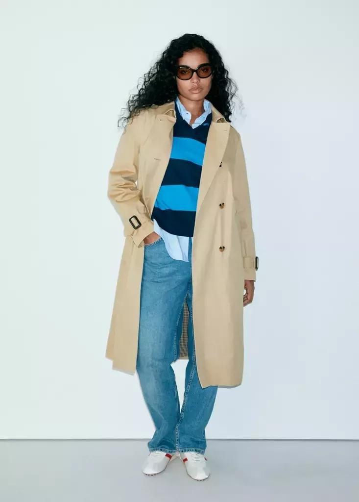 Beige Trench Coat With Belt, Light Beige, large image number 8