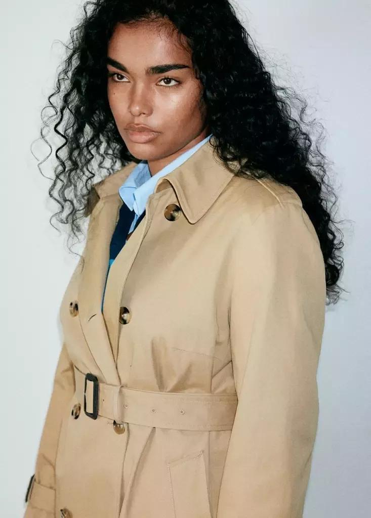 Beige Trench Coat With Belt, Light Beige, large image number 9