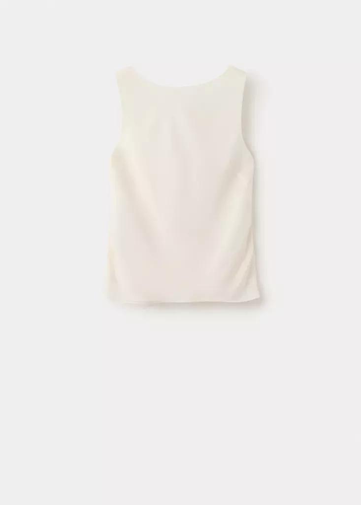 Beige Satin Top With Draped Back, Light Beige, large image number 4