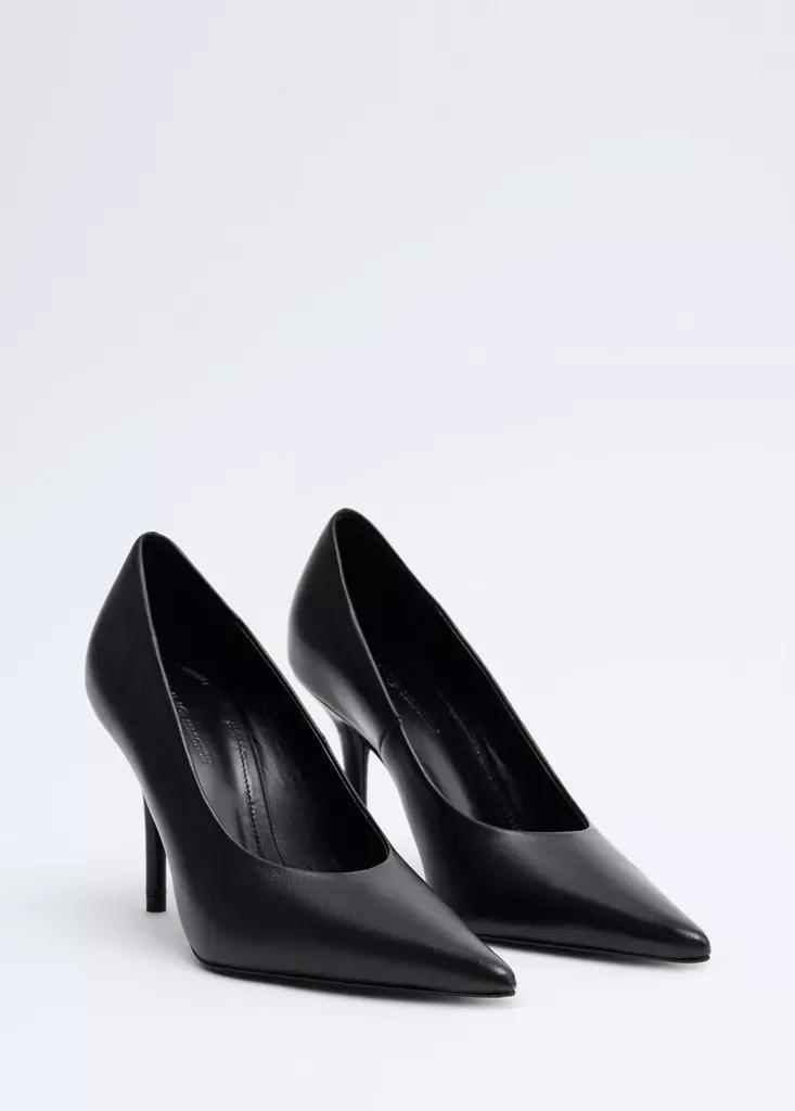 Black Pointed-Toe Leather Heeled Shoes, Black, large image number 3